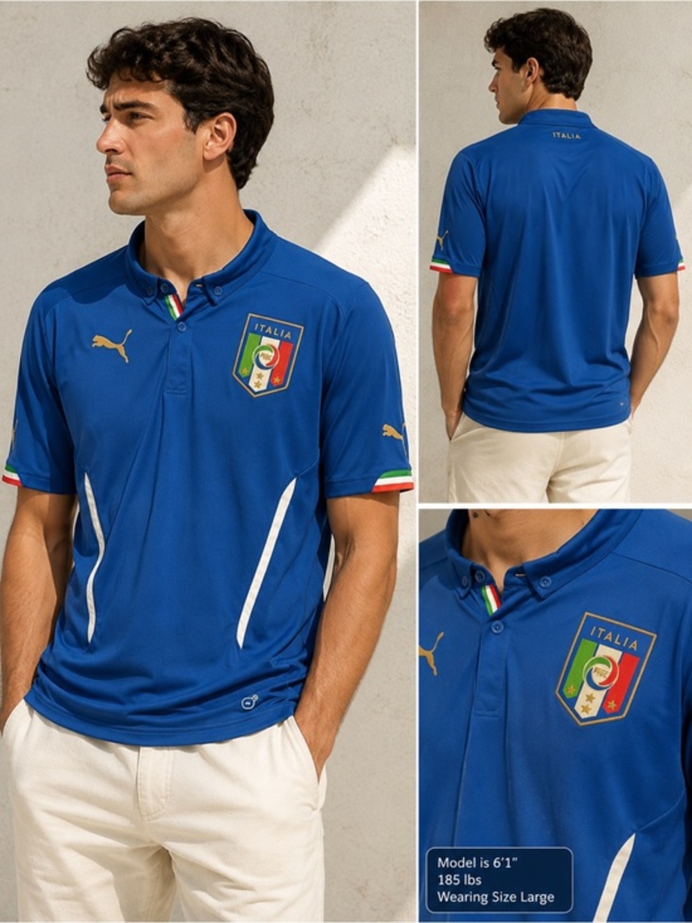Puma Italia Blue Men's Football Polo with Gold Accents